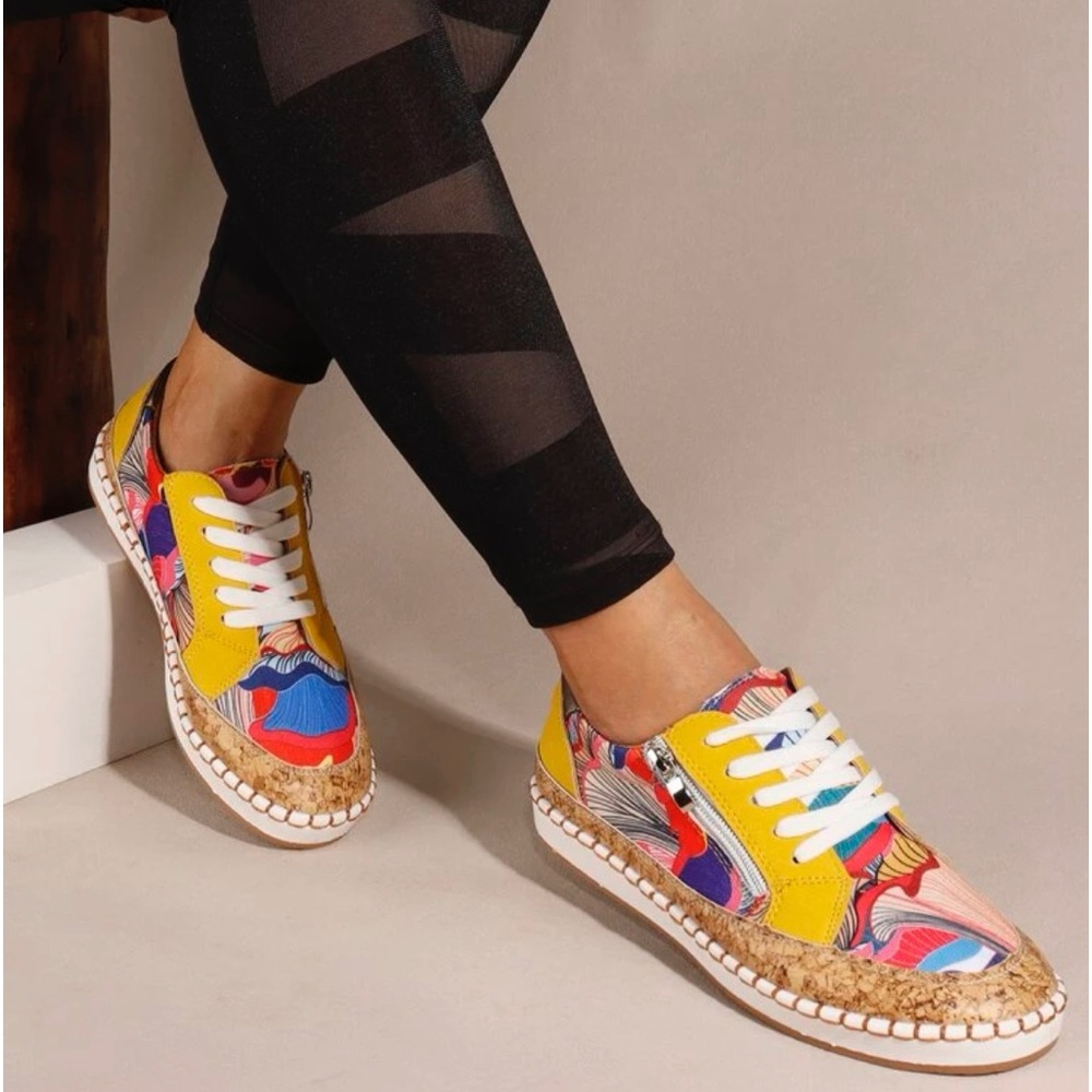 Soft & Comfortable Colorful Sports Shoes With Lace-Up & Side Zipper, NWT - Picture 2 of 7